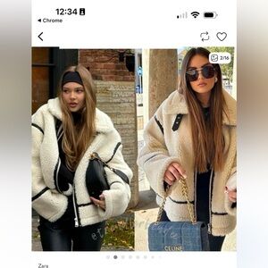 Zara Cream and Black Moto Biker Sherpa Teddy Jacket